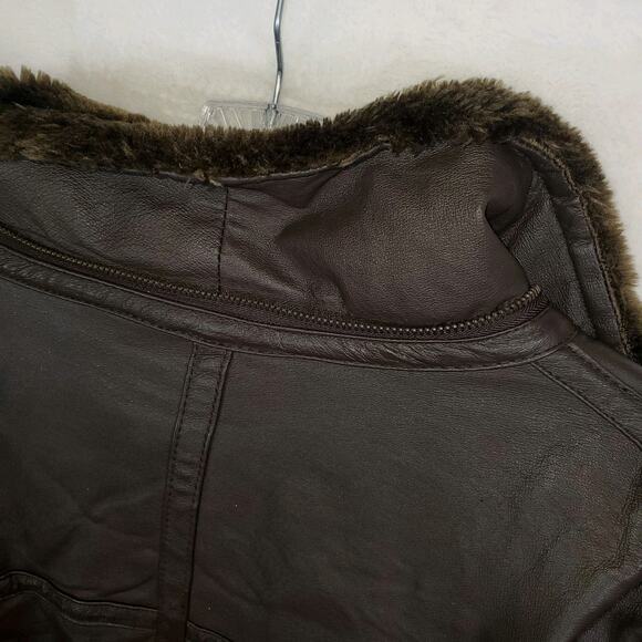 Vtg Nexus Dark Brown Leather Fur Lined Bomber Aviator Jacket Coat Buckles Men 3X - Picture 15 of 16